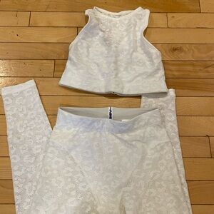 White lace set leggings + top both size XS